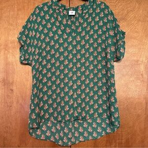 CAbi Green and Red Floral Blouse